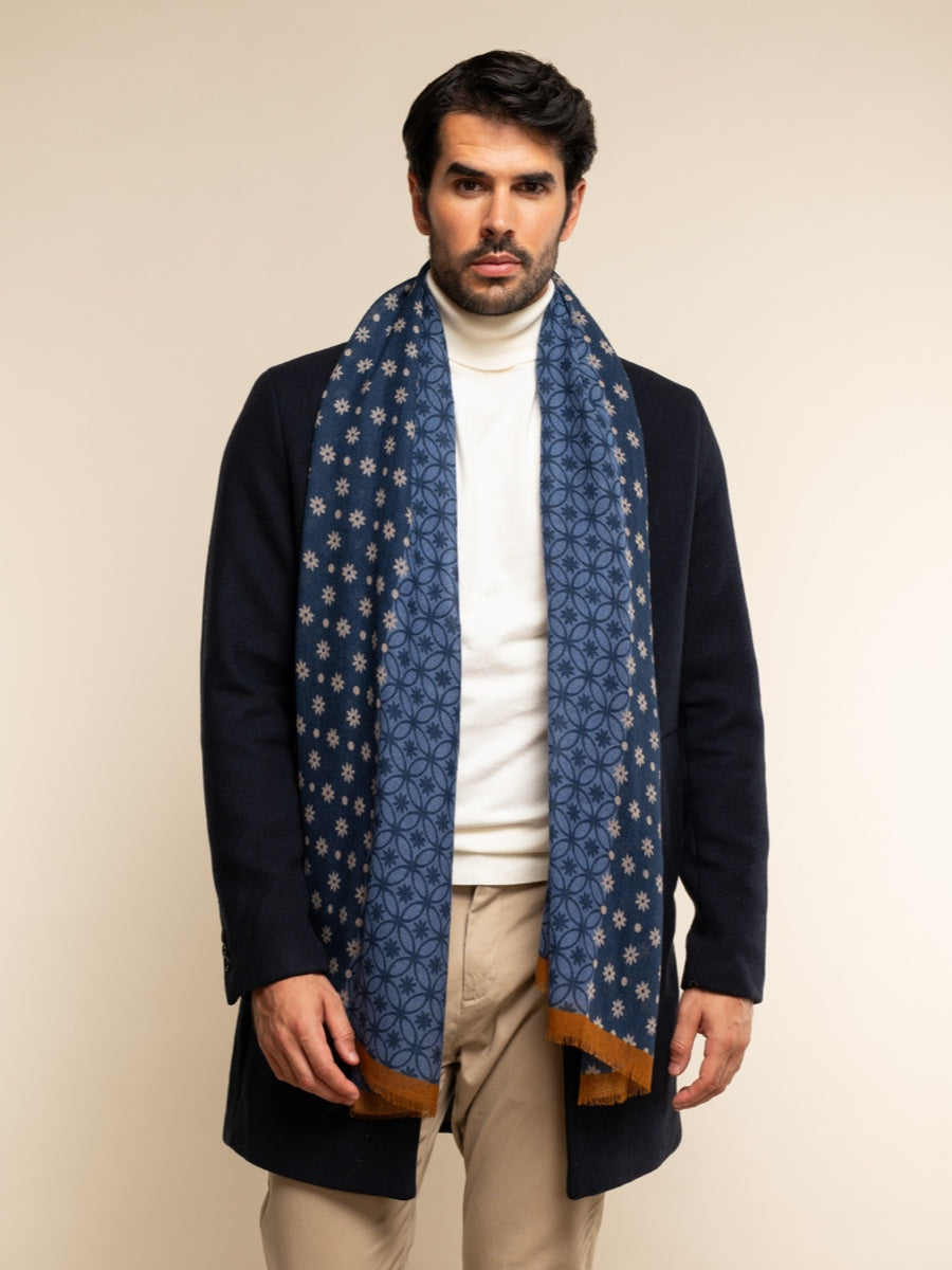 Andrea (blue) - soft and lightweight Italian scarf from 100% wool - Fratelli Orsini - Luxury Italian Scarf - Handmade in Italy - 7