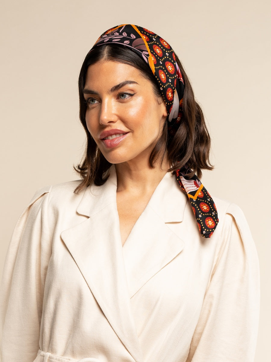 Bruna (black/orange)- soft and lightweight Italian foulard from pure silk - Fratelli Orsini - Luxury Italian Scarf - Handmade in Italy - 10