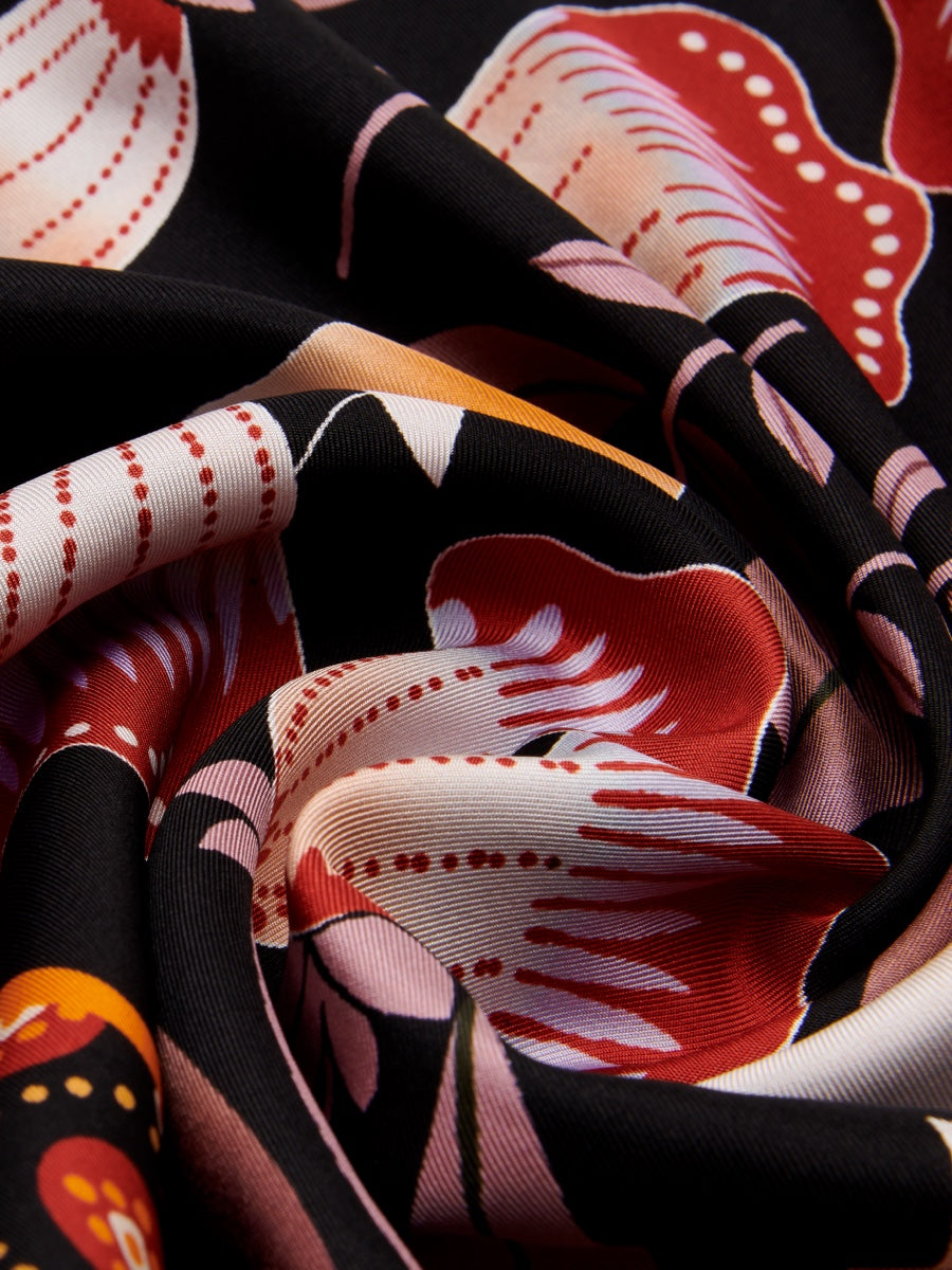 Bruna (black/orange)- soft and lightweight Italian foulard from pure silk - Fratelli Orsini - Luxury Italian Scarf - Handmade in Italy - 4