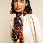 Bruna (black/orange)- soft and lightweight Italian foulard from pure silk - Fratelli Orsini - Luxury Italian Scarf - Handmade in Italy - 5