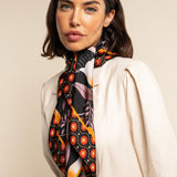Bruna (black/orange)- soft and lightweight Italian foulard from pure silk - Fratelli Orsini - Luxury Italian Scarf - Handmade in Italy - 5