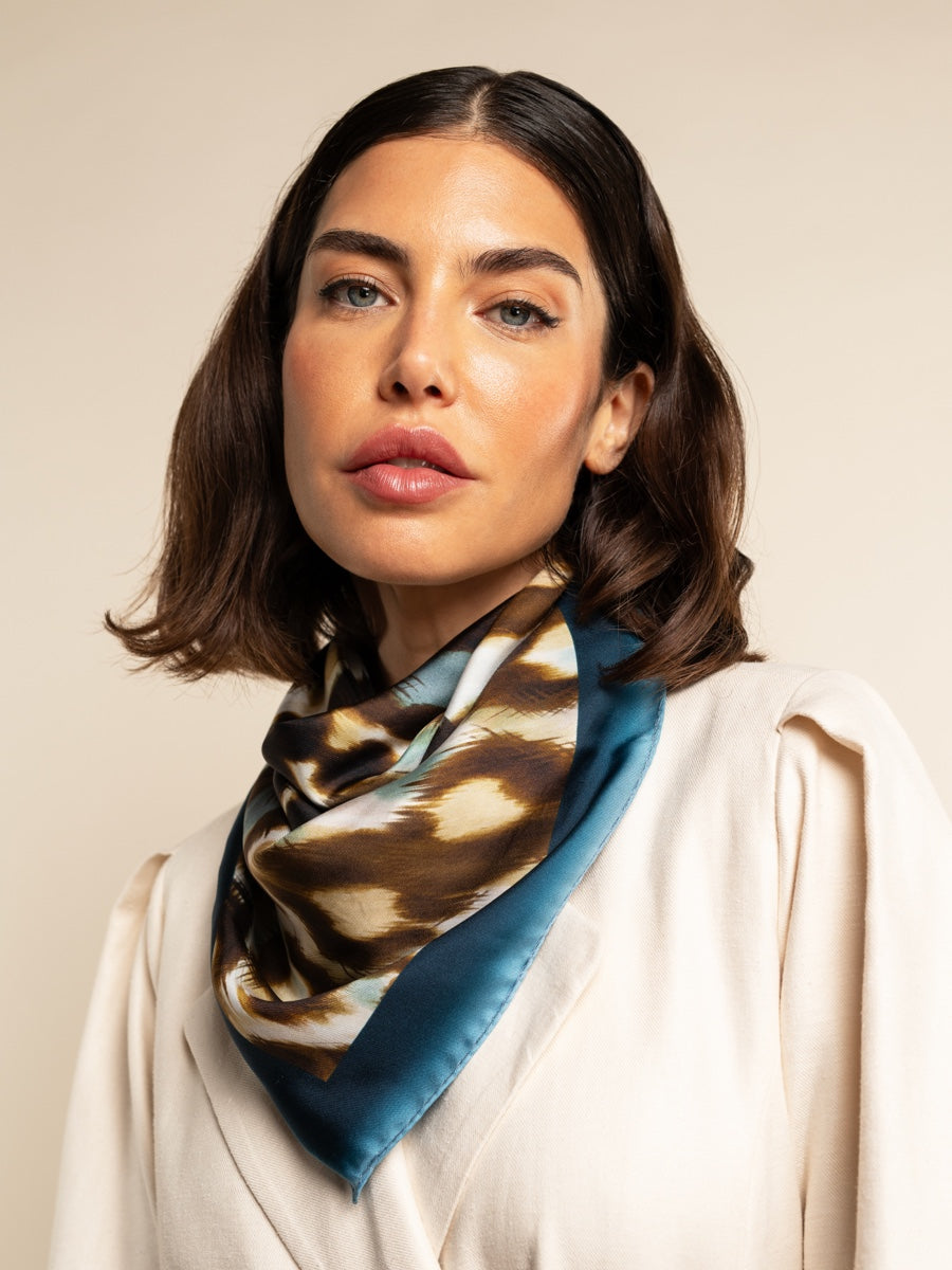 Bruna (blue)- soft and lightweight Italian foulard from pure silk - Fratelli Orsini - Luxury Italian Scarf - Handmade in Italy - 5