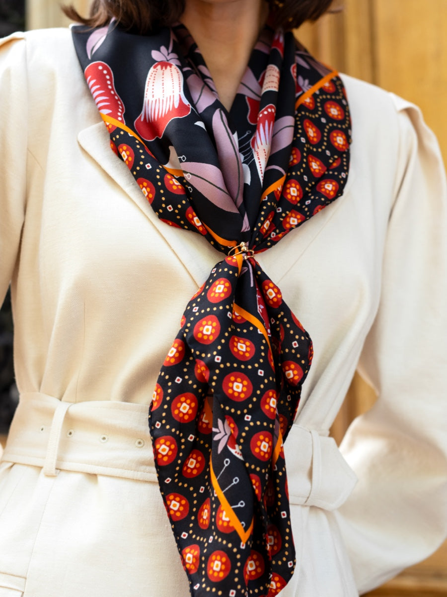 Bruna (black/orange)- soft and lightweight Italian foulard from pure silk - Fratelli Orsini - Luxury Italian Scarf - Handmade in Italy - 7