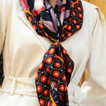 Bruna (black/orange)- soft and lightweight Italian foulard from pure silk - Fratelli Orsini - Luxury Italian Scarf - Handmade in Italy - 7