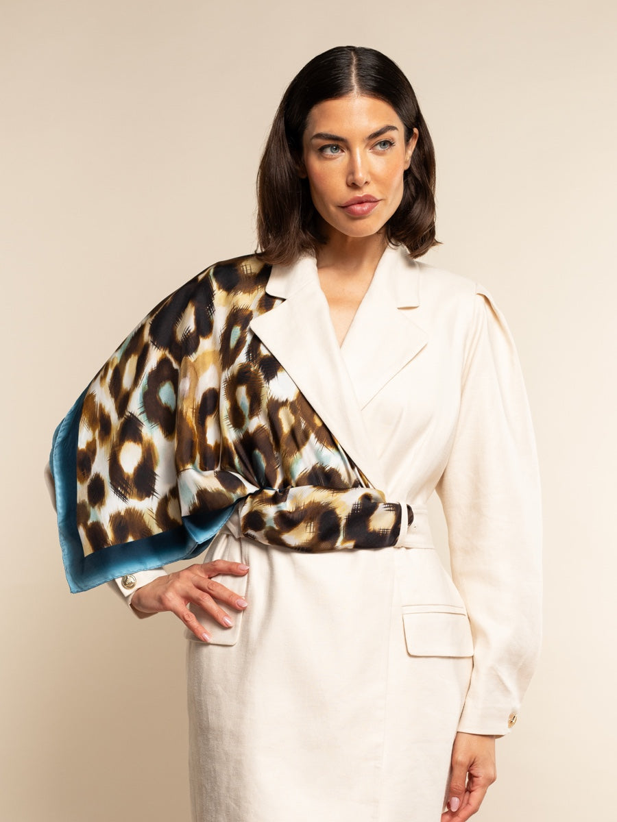 Bruna (blue)- soft and lightweight Italian foulard from pure silk - Fratelli Orsini - Luxury Italian Scarf - Handmade in Italy - 7
