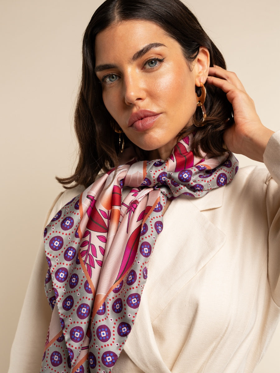 Bruna (pink)- soft and lightweight Italian foulard from pure silk - Fratelli Orsini - Luxury Italian Scarf - Handmade in Italy - 5