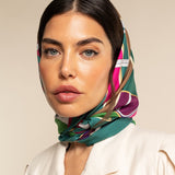 Italian Silk Foulard Women Fiorella (green) – Fratelli Orsini® - Luxury Leather Gloves - Made in Italy - 11