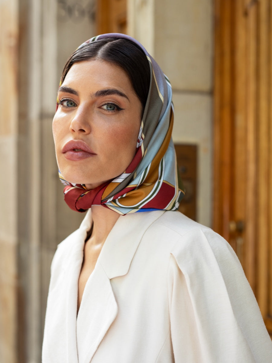 Fiorella (red/blue) - soft and lightweight Italian foulard from pure silk - Fratelli Orsini - Luxury Italian Scarf - Handmade in Italy - 12