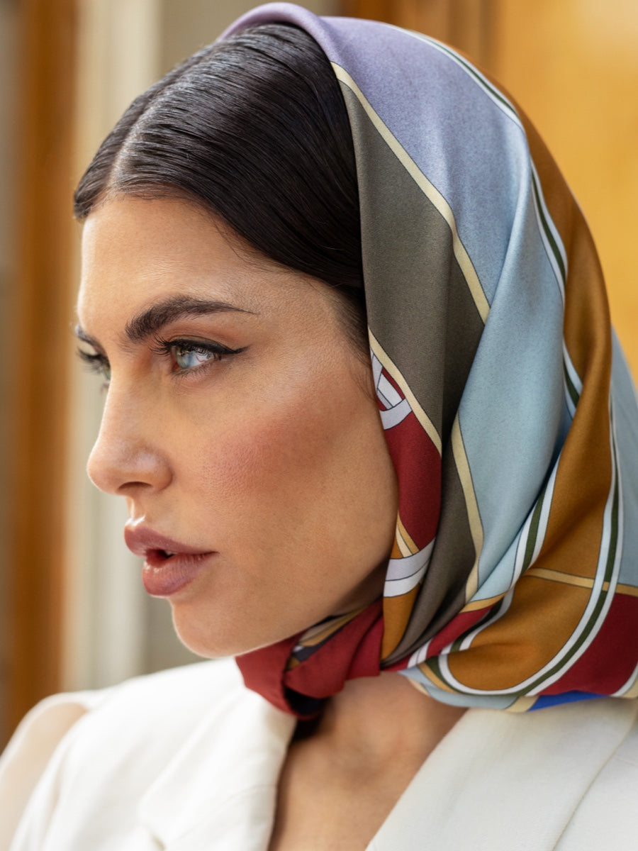Fiorella (red/blue) - soft and lightweight Italian foulard from pure silk - Fratelli Orsini - Luxury Italian Scarf - Handmade in Italy - 7
