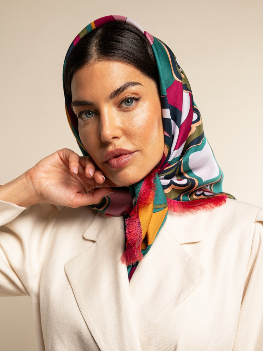 Giorgia (green/pink) - soft and lightweight Italian foulard from pure silk - Fratelli Orsini - Luxury Italian Scarf - Handmade in Italy - 12