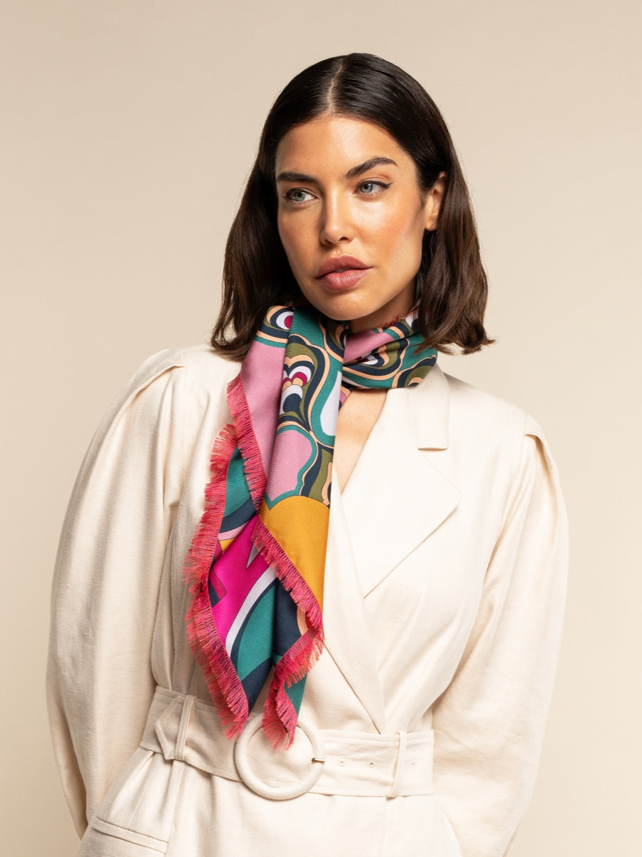 Giorgia (green/pink) - soft and lightweight Italian foulard from pure silk - Fratelli Orsini - Luxury Italian Scarf - Handmade in Italy - 1