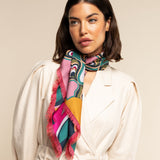 Giorgia (green/pink) - soft and lightweight Italian foulard from pure silk - Fratelli Orsini - Luxury Italian Scarf - Handmade in Italy - 1