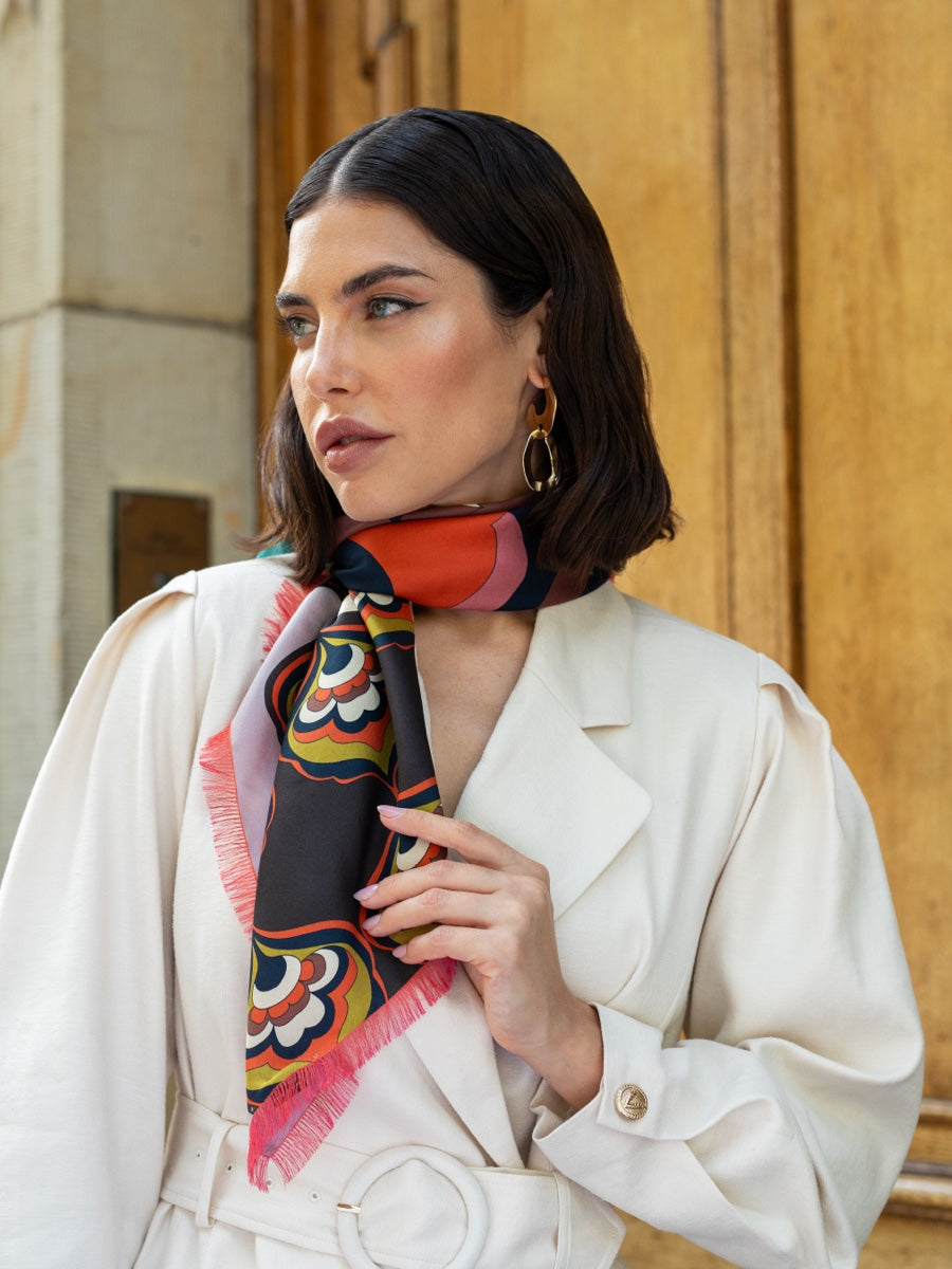 Giorgia (green/pink) - soft and lightweight Italian foulard from pure silk - Fratelli Orsini - Luxury Italian Scarf - Handmade in Italy - 8