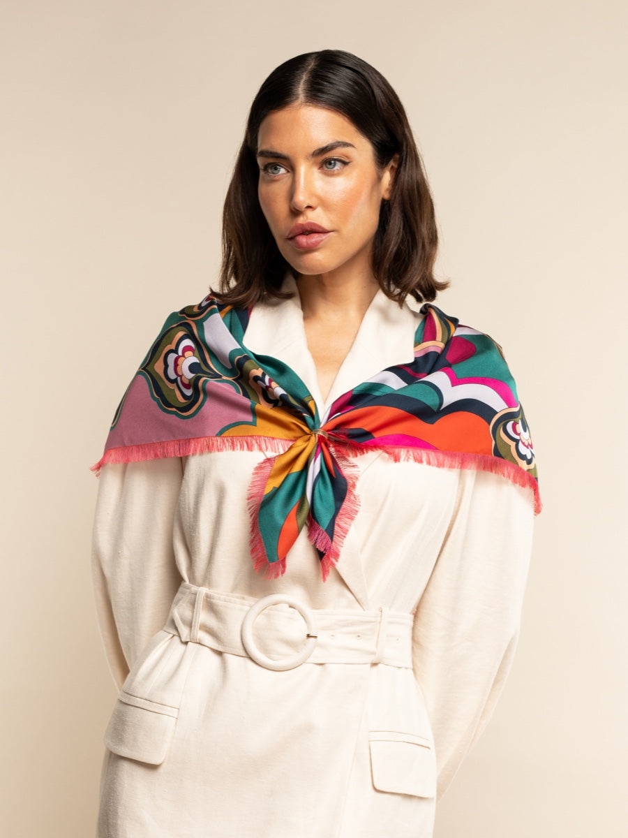 Giorgia (green/pink) - soft and lightweight Italian foulard from pure silk - Fratelli Orsini - Luxury Italian Scarf - Handmade in Italy - 9