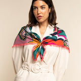 Giorgia (green/pink) - soft and lightweight Italian foulard from pure silk - Fratelli Orsini - Luxury Italian Scarf - Handmade in Italy - 9