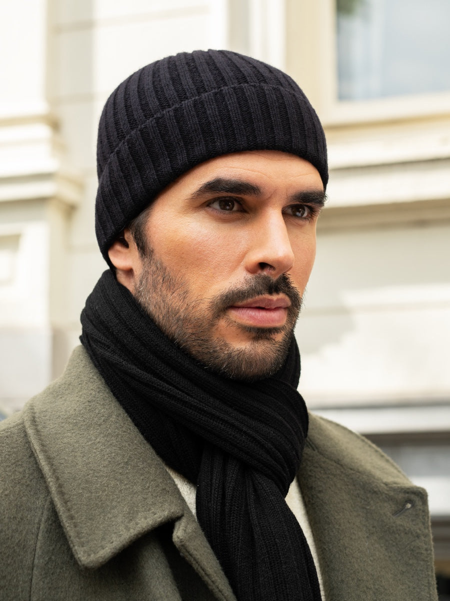 Milano (black) - 100% cashmere ribbed beanie (unisex)- Fratelli Orsini - Luxury Beanie - Handmade in Italy - 11