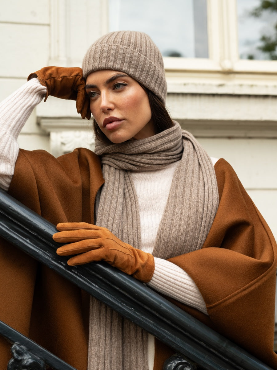Napoli (brown) - 100% cashmere ribbed scarf (unisex) - Fratelli Orsini - Luxury Cashmere Scarf - Handmade in Italy - 8