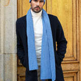 Napoli (light blue) - 100% cashmere ribbed scarf (unisex) - Fratelli Orsini - Luxury Cashmere Scarf - Handmade in Italy - 14