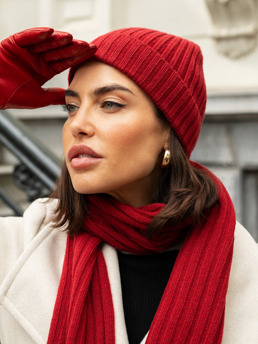 Milano (red) - 100% cashmere ribbed beanie (unisex) - Fratelli Orsini - Luxury Beanie - Handmade in Italy - 11