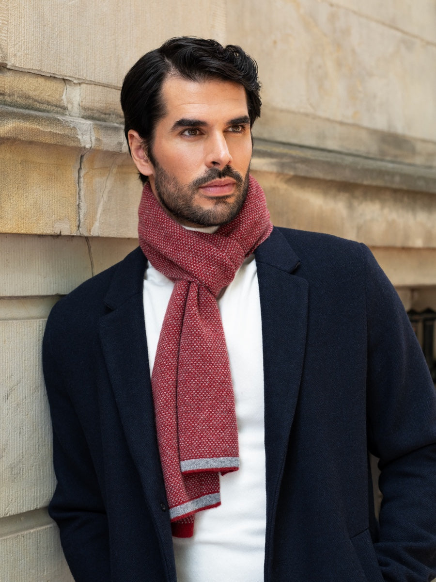 Riccardo (red & grey) - 100% cashmere scarf with pattern - Fratelli Orsini - Luxury Cashmere Scarf - Handmade in Italy - 6