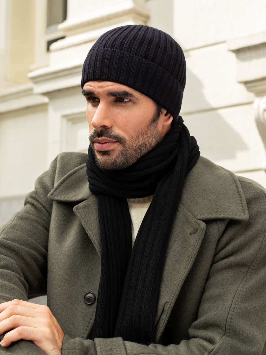 Milano (black) - 100% cashmere ribbed beanie (unisex)- Fratelli Orsini - Luxury Beanie - Handmade in Italy - 6