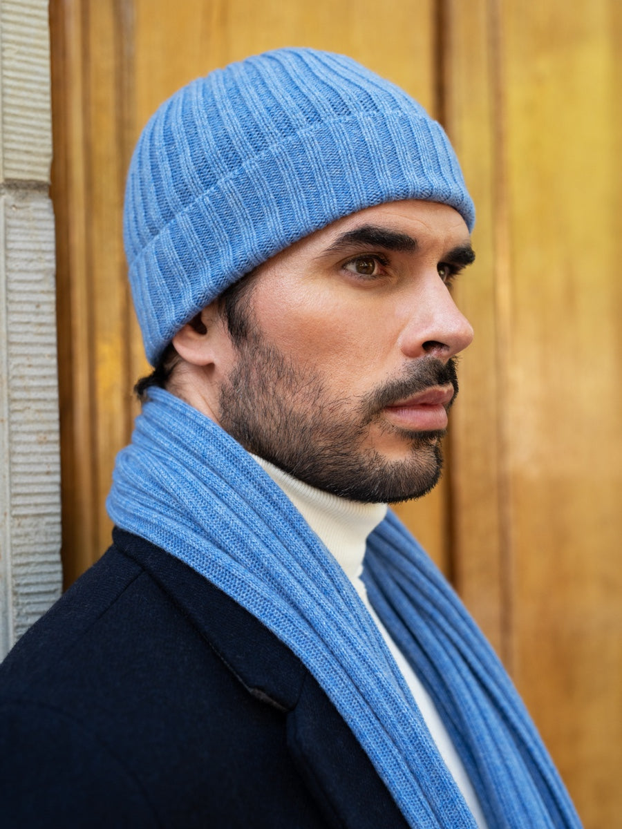 Napoli (light blue) - 100% cashmere ribbed scarf (unisex) - Fratelli Orsini - Luxury Cashmere Scarf - Handmade in Italy - 11