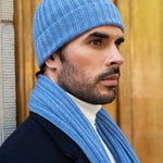 Napoli (light blue) - 100% cashmere ribbed scarf (unisex) - Fratelli Orsini - Luxury Cashmere Scarf - Handmade in Italy - 11