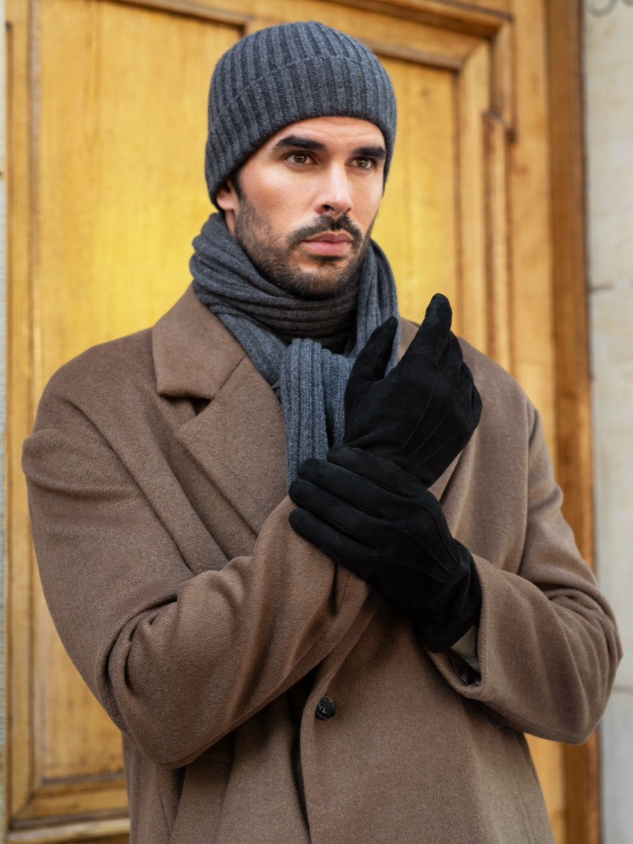 Napoli (dark grey) - 100% cashmere ribbed scarf (unisex) - Fratelli Orsini - Luxury Cashmere Scarf - Handmade in Italy - 13