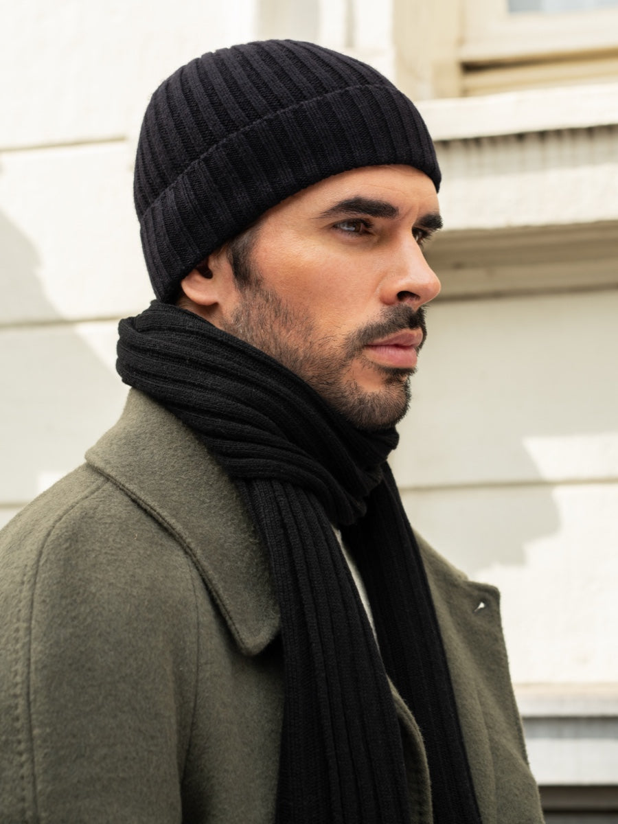Milano (black) - 100% cashmere ribbed beanie (unisex)- Fratelli Orsini - Luxury Beanie - Handmade in Italy - 9