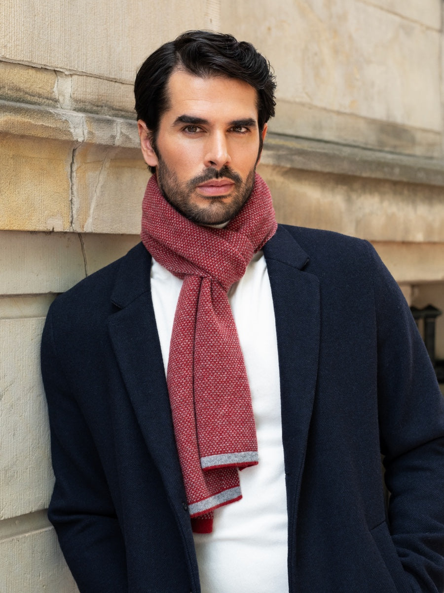 Riccardo (red & grey) - 100% cashmere scarf with pattern - Fratelli Orsini - Luxury Cashmere Scarf - Handmade in Italy - 9