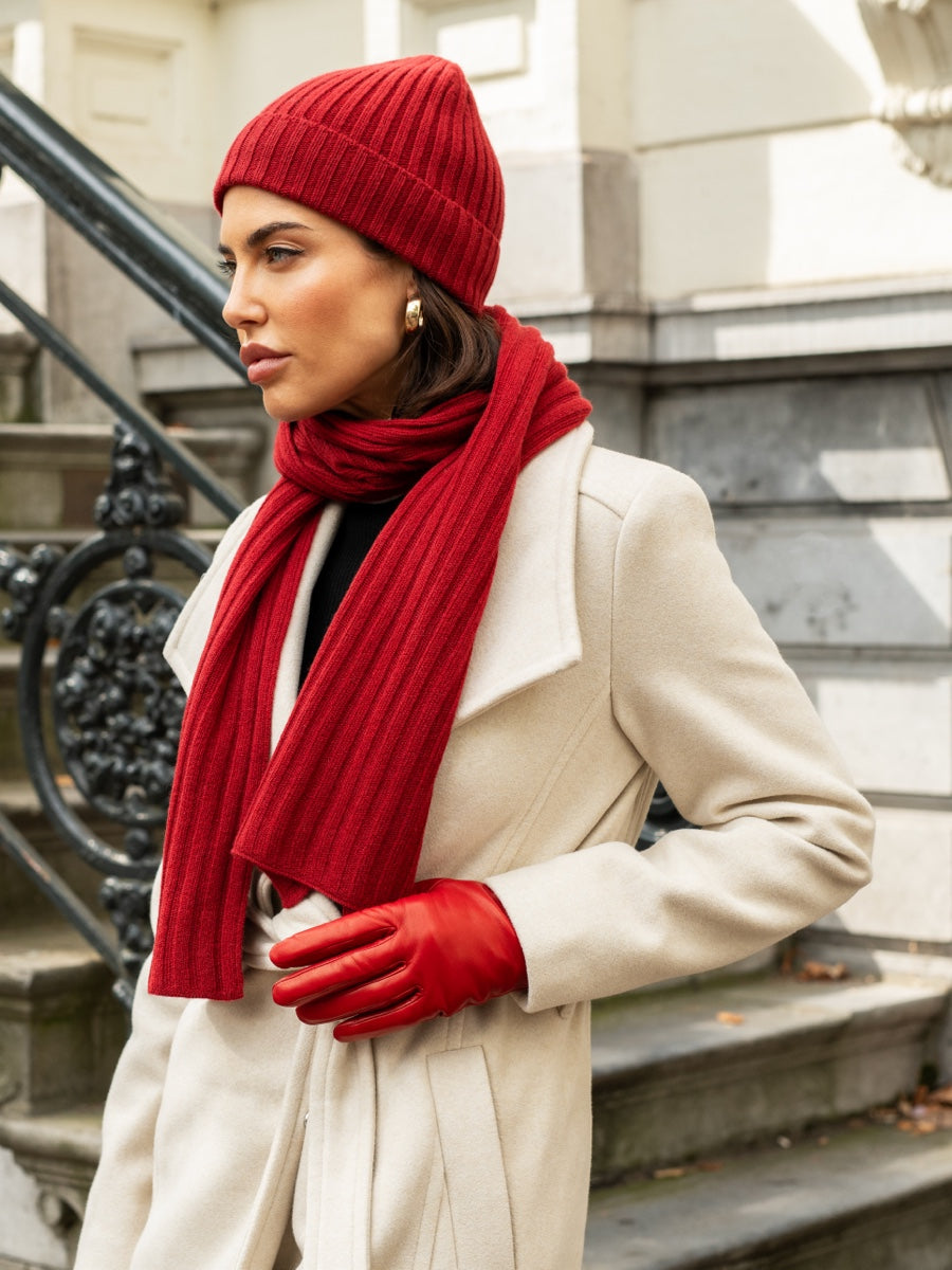 Napoli (red) - 100% cashmere ribbed scarf (unisex) - Fratelli Orsini - Luxury Cashmere Scarf - Handmade in Italy - 13