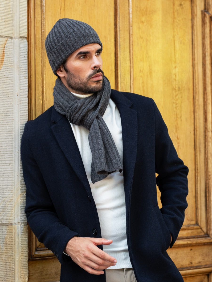 Napoli (dark grey) - 100% cashmere ribbed scarf (unisex) - Fratelli Orsini - Luxury Cashmere Scarf - Handmade in Italy - 9