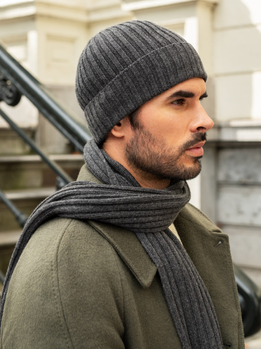 Napoli (dark grey) - 100% cashmere ribbed scarf (unisex) - Fratelli Orsini - Luxury Cashmere Scarf - Handmade in Italy - 7