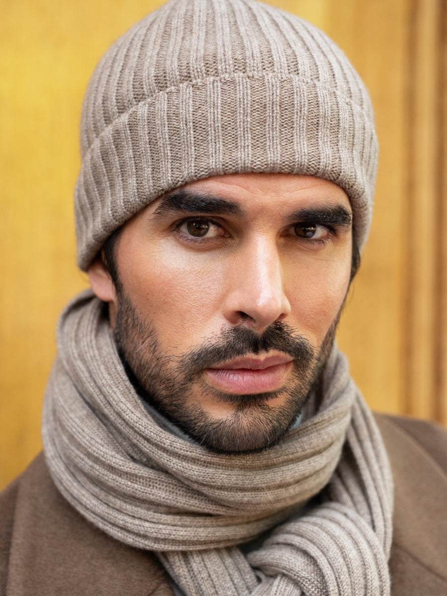 Napoli (brown) - 100% cashmere ribbed scarf (unisex) - Fratelli Orsini - Luxury Cashmere Scarf - Handmade in Italy - 11