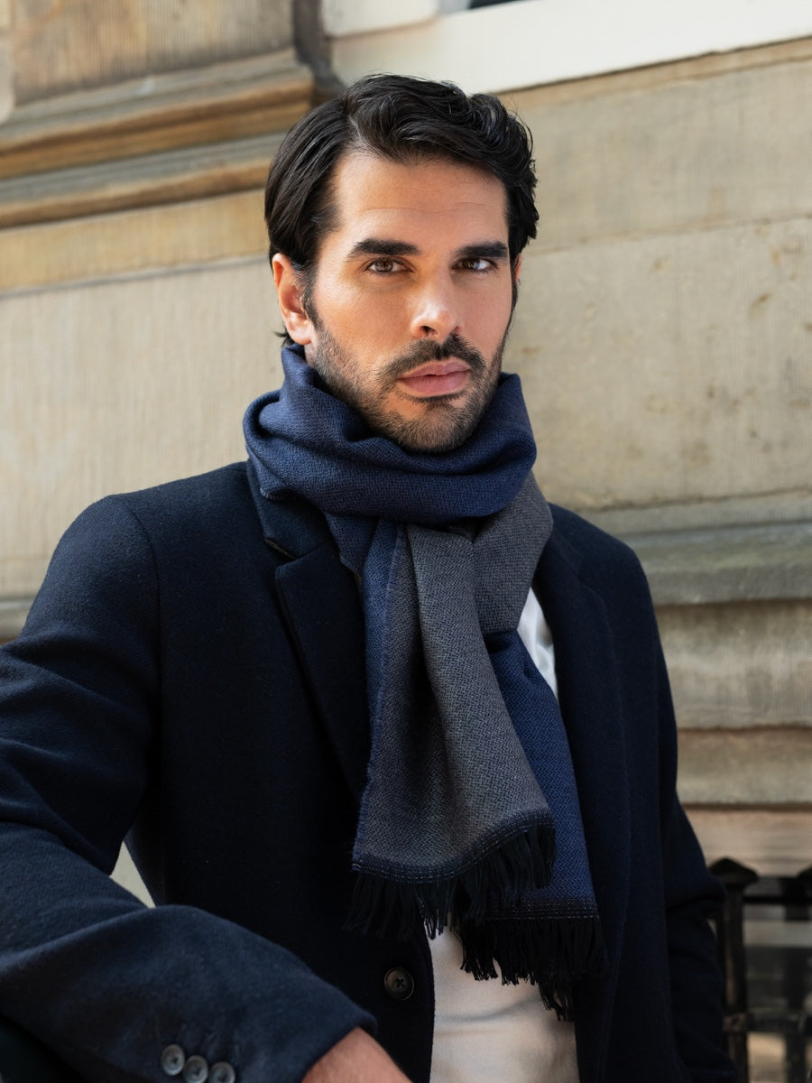 Romeo (blue/grey) - warm and soft scarf from 100% wool - Fratelli Orsini - Luxury Wool Scarf - Handmade in Italy - 10