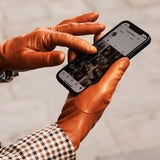 Isabella (cognac) - Italian lambskin leather gloves with cashmere lining & touchscreen feature - Fratelli Orsini - Luxury Leather Gloves - Handmade in Italy - 4