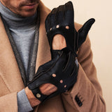 Leonardo (dark brown) - Italian driving gloves made of American deerskin leather - Fratelli Orsini - Luxury Driving Gloves - Handmade in Italy - 6