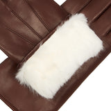 Marco (brown) - Italian lambskin leather gloves with white fur lining