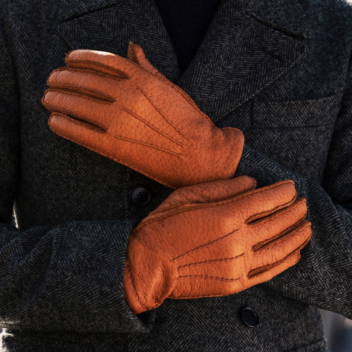 Antonio (brown) - Italian peccary leather gloves with cashmere lining - Fratelli Orsini - Luxury Leather Gloves - Handmade in Italy - 7