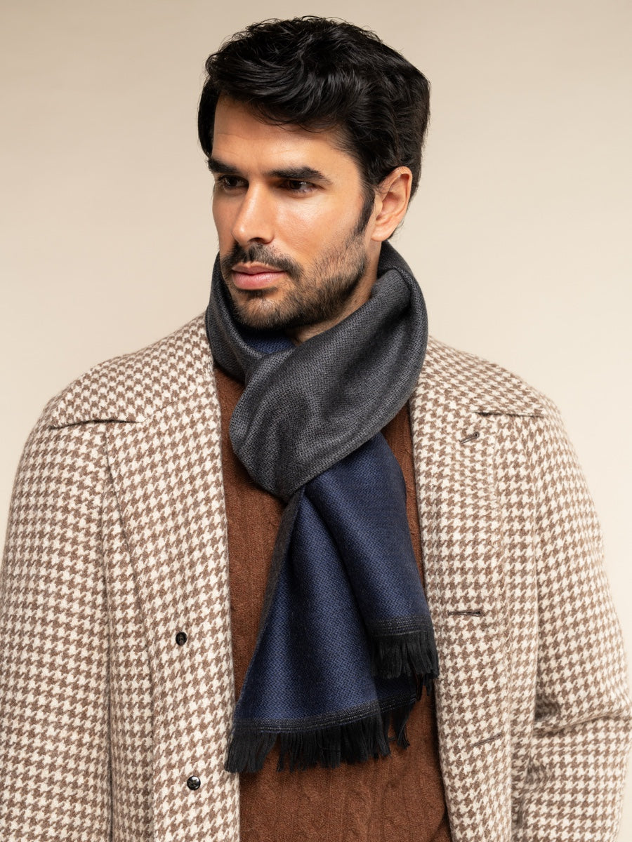 Romeo (blue/grey) - warm and soft scarf from 100% wool - Fratelli Orsini - Luxury Wool Scarf - Handmade in Italy - 2