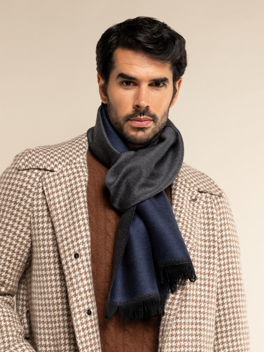 Romeo (blue/grey) - warm and soft scarf from 100% wool - Fratelli Orsini - Luxury Wool Scarf - Handmade in Italy - 7