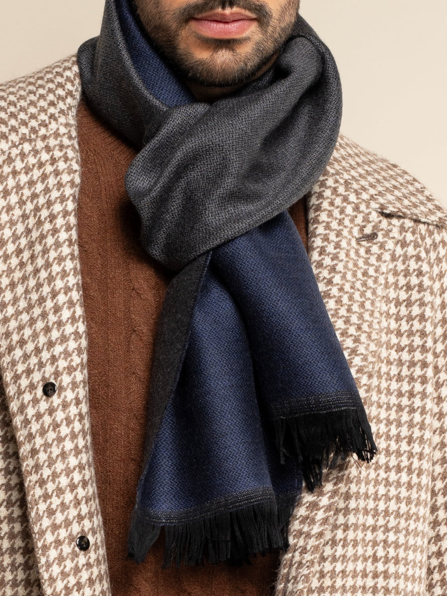 Romeo (blue/grey) - warm and soft scarf from 100% wool - Fratelli Orsini - Luxury Wool Scarf - Handmade in Italy - 9