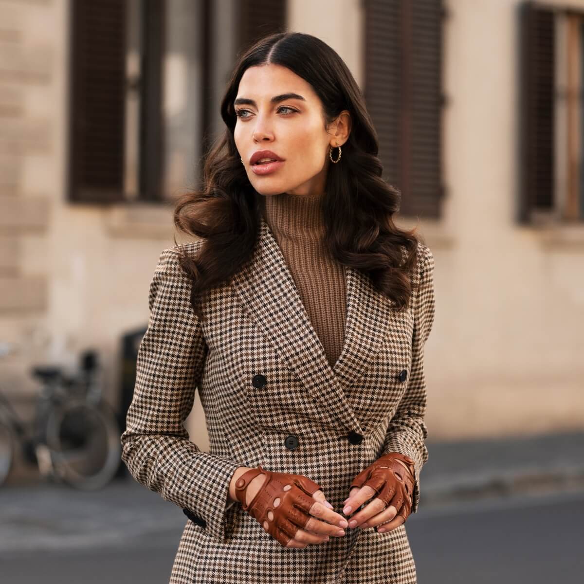 Rossana (cognac) - Italian fingerless lambskin leather driving gloves - Fratelli Orsini - Luxury Driving Gloves - Handmade in Italy - 3
