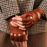 Rossana (cognac) - Italian fingerless lambskin leather driving gloves - Fratelli Orsini - Luxury Driving Gloves - Handmade in Italy - 4