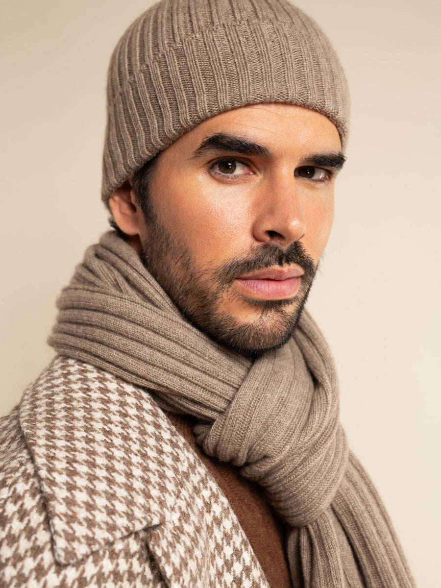 Napoli (brown) - 100% cashmere ribbed scarf (unisex) - Fratelli Orsini - Luxury Cashmere Scarf - Handmade in Italy - 14