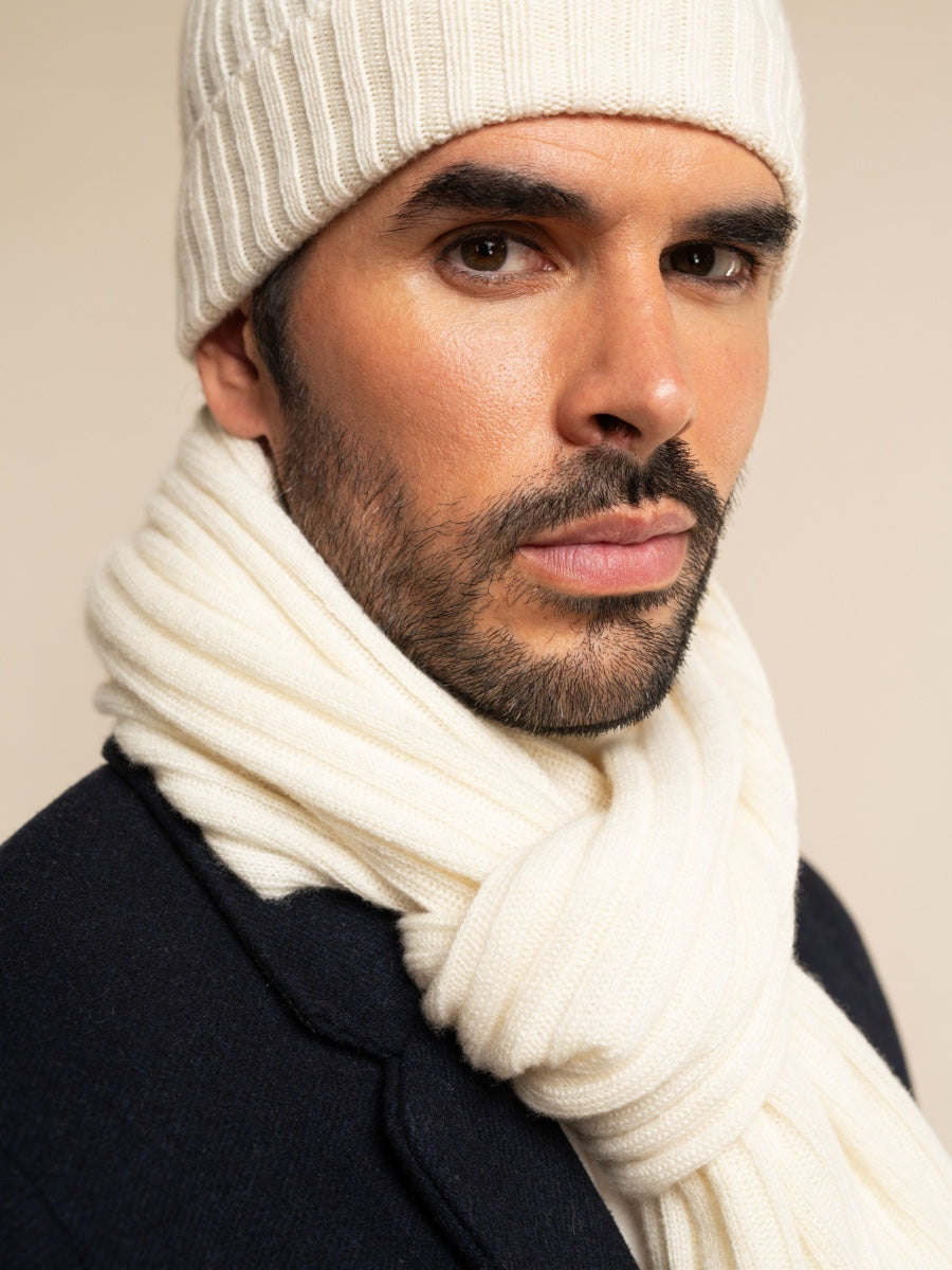 Napoli (cream) - 100% cashmere ribbed scarf (unisex) - Fratelli Orsini - Luxury Cashmere Scarf - Handmade in Italy - 8