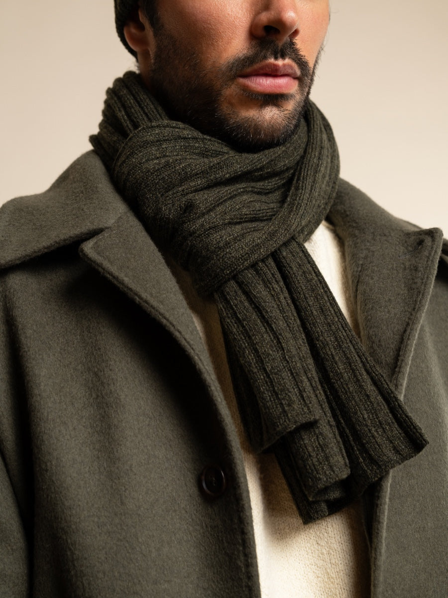 Napoli (dark green) - 100% cashmere ribbed scarf (unisex) - Fratelli Orsini - Luxury Cashmere Scarf - Handmade in Italy - 8