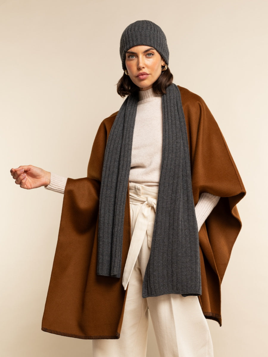 Napoli (dark grey) - 100% cashmere ribbed scarf (unisex) - Fratelli Orsini - Luxury Cashmere Scarf - Handmade in Italy - 6