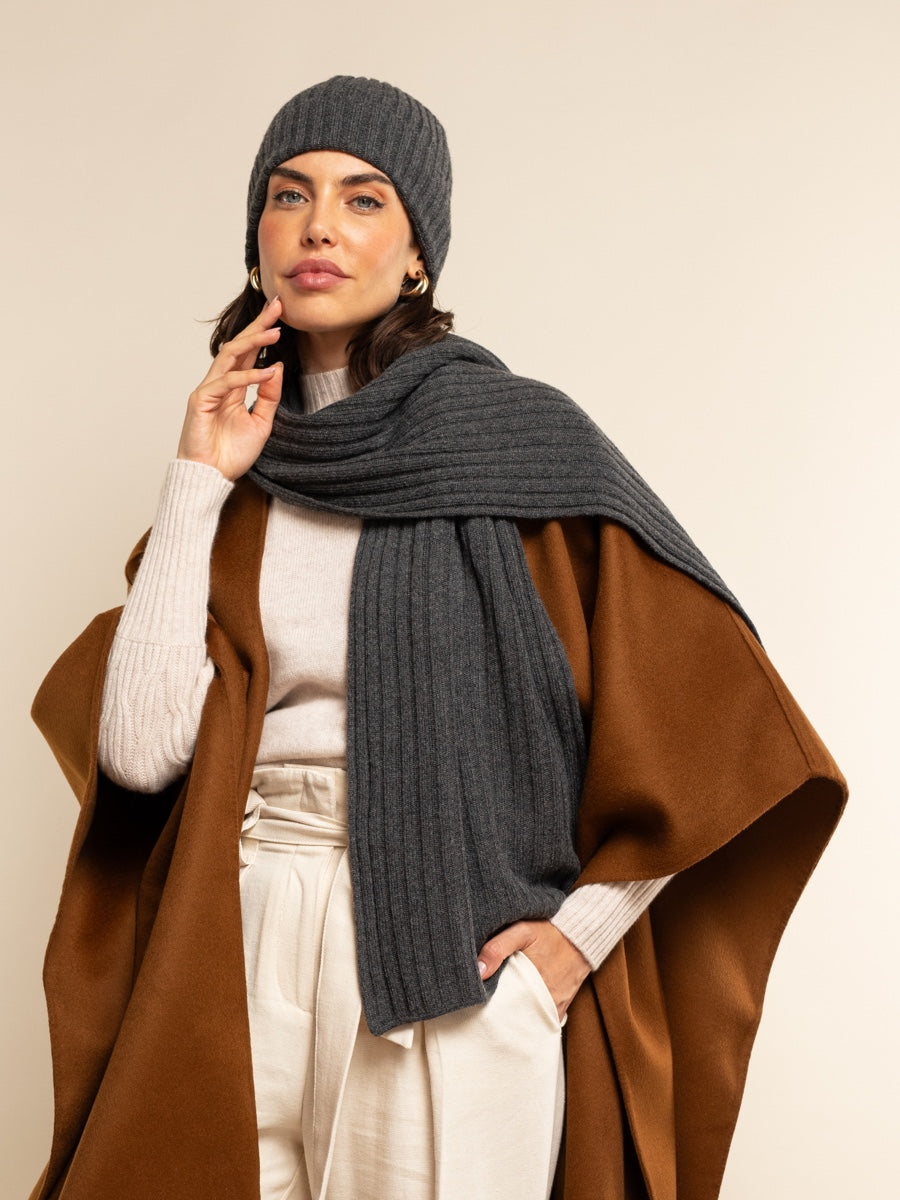 Napoli (dark grey) - 100% cashmere ribbed scarf (unisex) - Fratelli Orsini - Luxury Cashmere Scarf - Handmade in Italy - 8