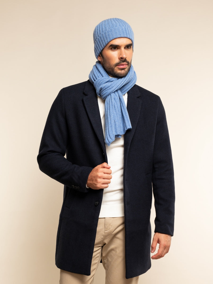 Napoli (light blue) - 100% cashmere ribbed scarf (unisex) - Fratelli Orsini - Luxury Cashmere Scarf - Handmade in Italy - 5